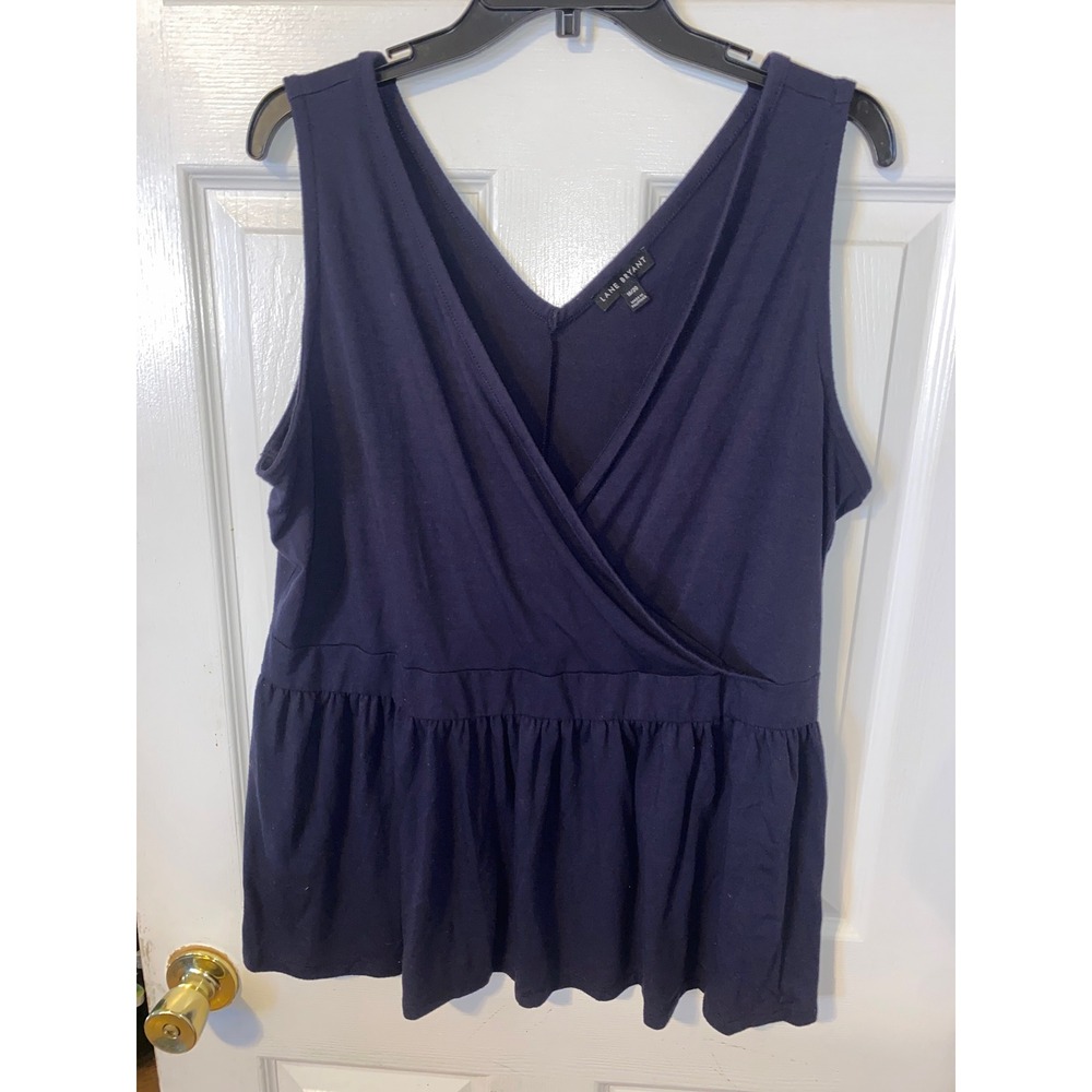 Lane Bryant Navy Blue Surplice Peplum Top Sleeveless V-Neck Wrap Blouse 18/20